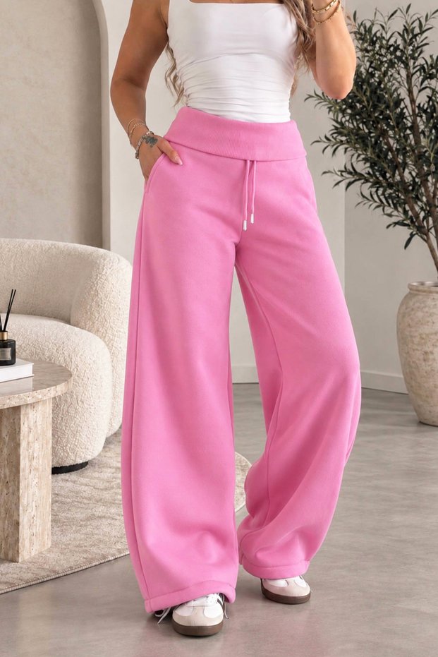Beliska Pink 3-Ply Curled-Hem Adjustable Elastic Waistband with Pockets and Drawstring, Thick Oversized Oversized Sweatpants