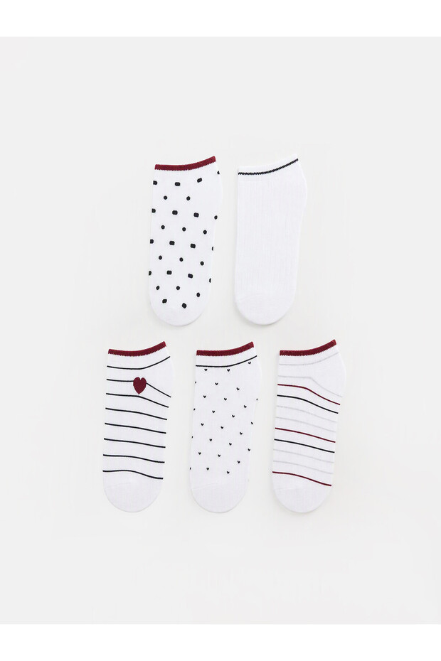 Alita City Ecru Patterned 5-Piece Pack Women's Booties Socks with a Difference