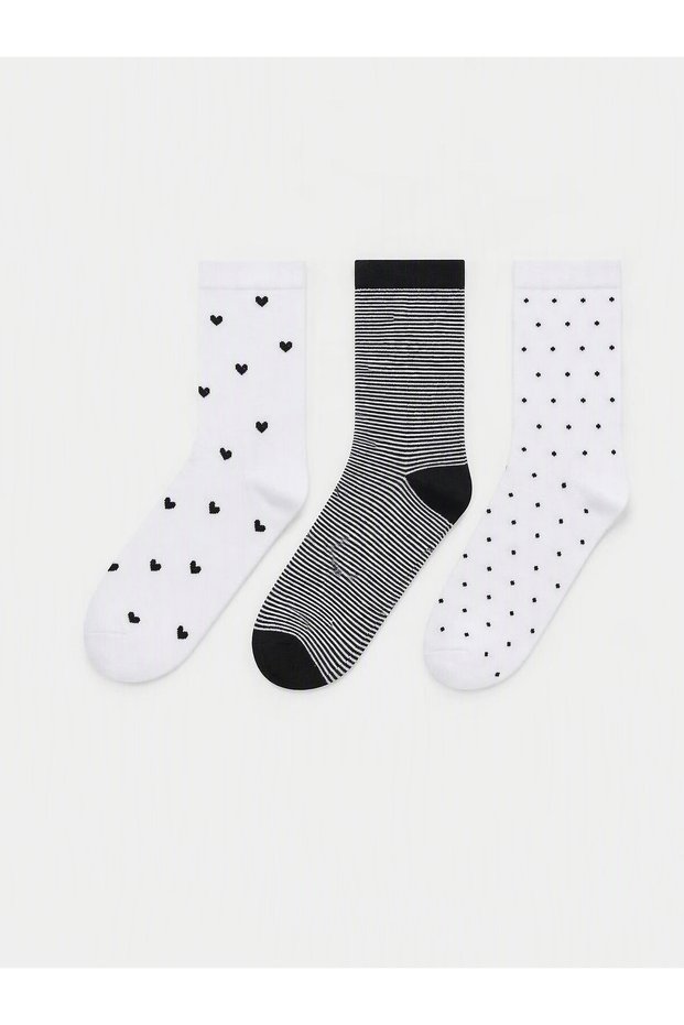 Nevavm White Patterned 3-Pack Women's Socks with a Difference