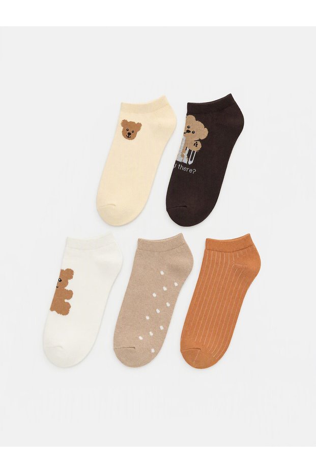 Alita City Ecru Patterned 5-Piece Pack Women's Booties Socks with a Difference