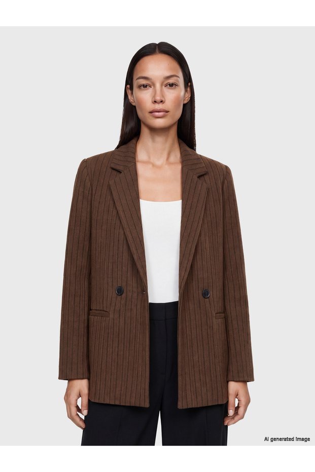 LCW STUDIO Brown Striped Standard & Regular Women's Blazer Jacket, Featuring the ALITA CITY Touch