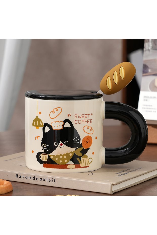 كوب قهوة سيراميك مخصص بتصميم قطة لطيفة على شكل خبز، كوب شرب إبداعي عالي القيمة وبسيط للاستخدام اليومي