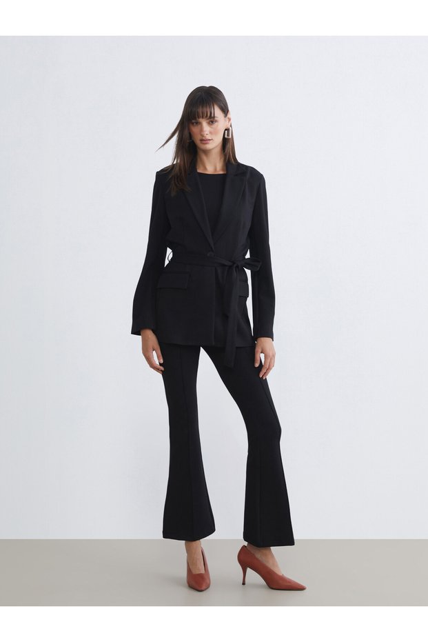 Alita City Lcw Vision Black Elastic Waist Spanish Leg Women's Trousers with a Difference
