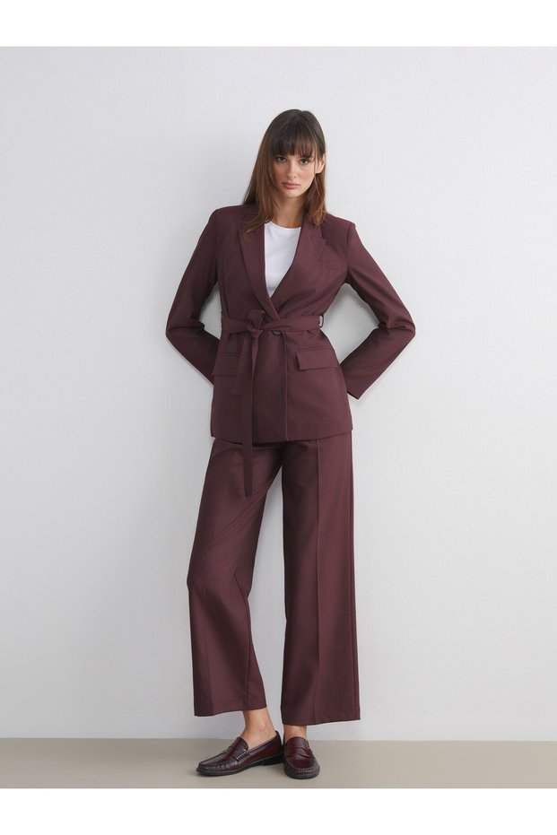 Alita City Lcw Vision Bordo Loose Fit Striped Women's Pleated Trousers with a Difference
