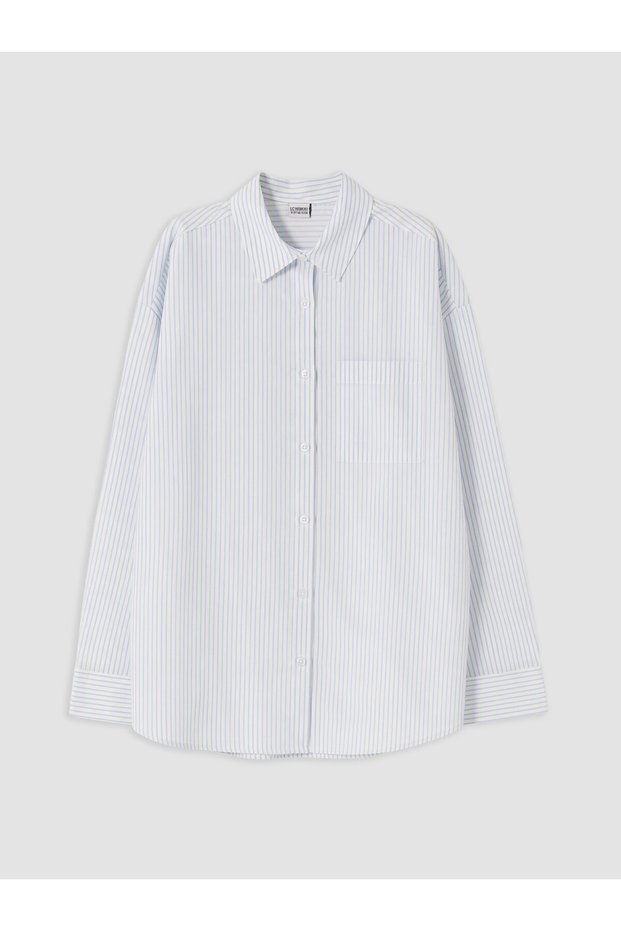 Two Mt Shop Quality Lcw Kids Blue Striped Loose & Baggy Girls' Shirt