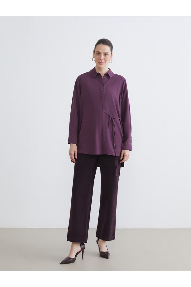 LCWAIKIKI Classic Burgundy Velvet Straight-Leg Standard & Regular Women's Pants, with the ALITA CITY Touch