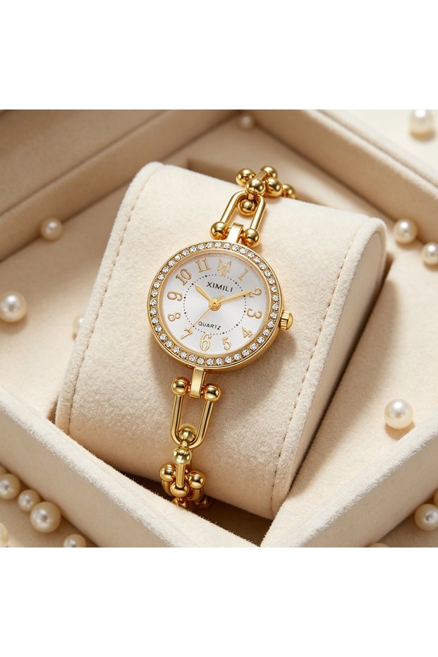 WHITE 1PC Ladies' Elegant Round Quartz Watch, Paired with A Stylish Alloy Strap, Precise and Durable
