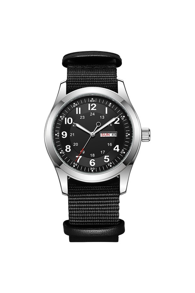 All Black 2026 Men's 42mm Watch Glow in the Dark Luminous Dial Day Date Green Canvas Strap 30M Water
