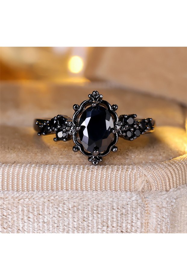 6 Black Luxury Female Balck Oval Zircon Stone Wedding Jewelry Promise Love Engagement Rings For Wome