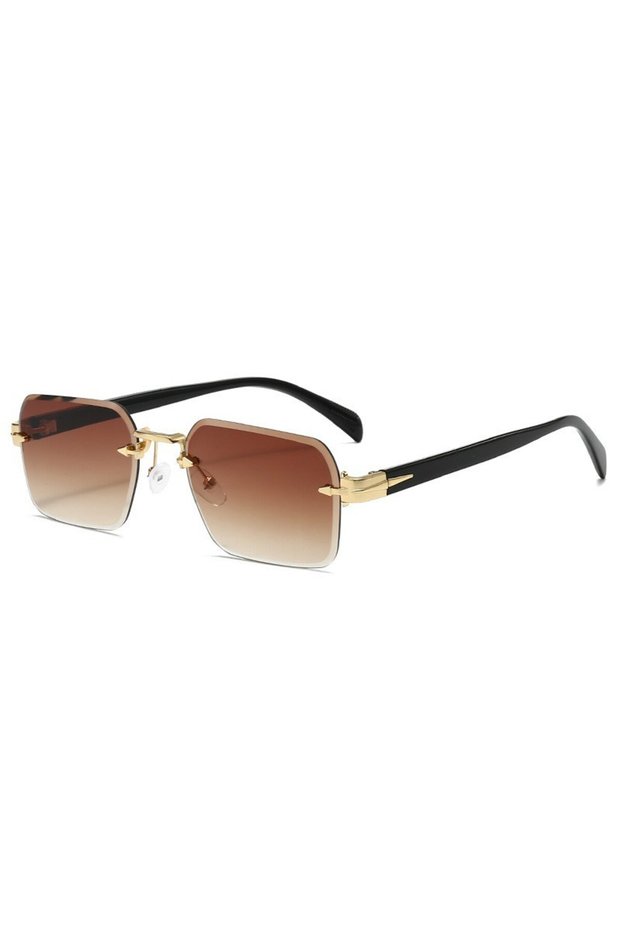 Brown Luxury Rimless Sunglasses, Metal Hinge Exquisite Craftsmanship, Gradient Lenses Sun Protection