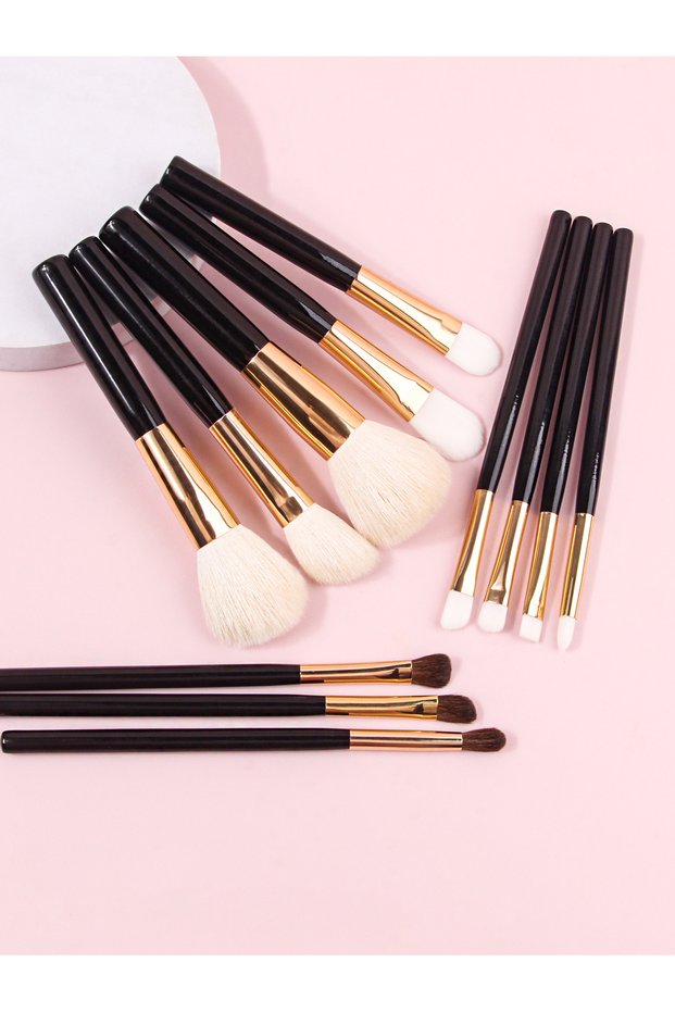 High quality 12 Pcs Goat Hair Black Color Makeup Brushes Set Cosmetic Powder Eye Shadow Blush Blendi
