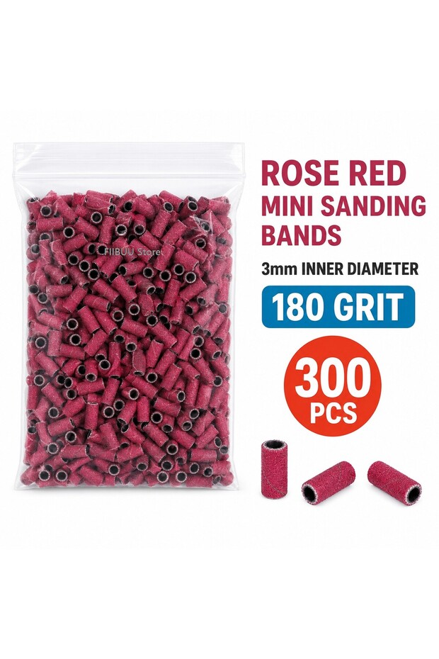 RR-G180-P300 300Pcs 3mm Nail Drill Sanding Bands Set 120 180 240 Grit Mini E-File Sanding Sleeves Na