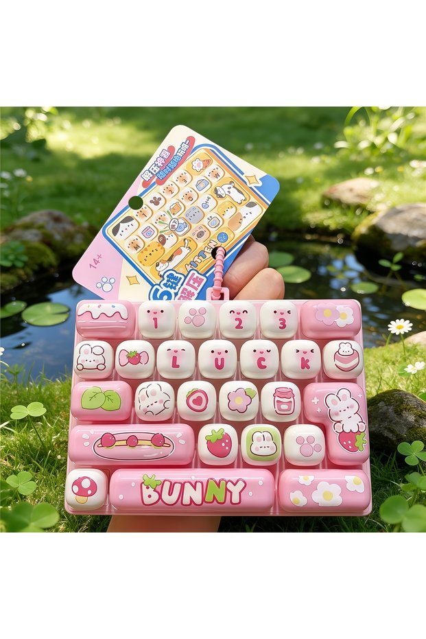 Pink Cartoon Animal Diary 26 Grid Stress Relief Keyboard Keycap Keychain For Bags Backpacks Cars Tee