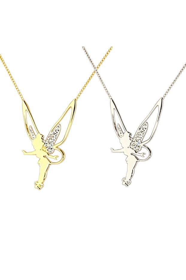 N-Elf Angel-Set Luxury Elf Angel Rhinestone Metal Glossy Girls Angel Wings Pendant Necklace Fairy Fe