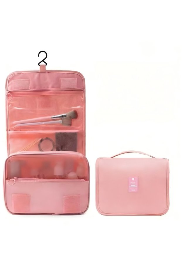pink Portable Hook Toilet Bag Multi Functional Travel Waterproof Wear Resistant Multi Layer Storage