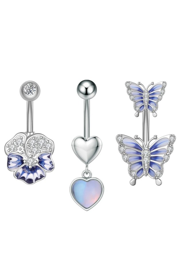 Heart body Navel & Bell Button Rings DQHZH399 3pcs/lot Mixed-Style Crystal CZs Belly Button Piercing
