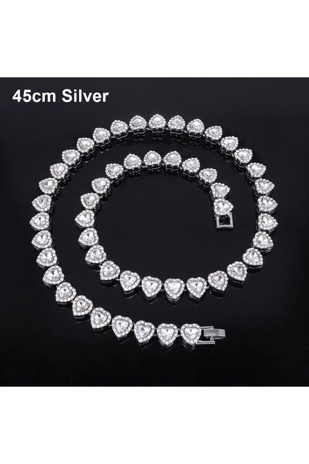45cm Silver 1Pcs New Heart-shaped Rhinestone Necklace Shiny Heart 20/45cm Chain Bracelet Alloy Fashi