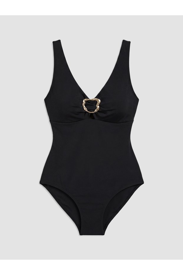 Alita City Farkıyla Soulife Black Plain Women's Swimsuit
