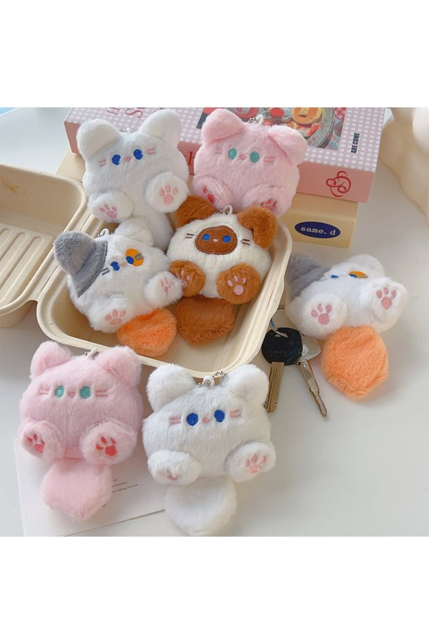 mixed-10pcs Cute Plush Small Cat Doll Keychain for Couple Soft Cotton Stuffed Animal Keyring Backpac