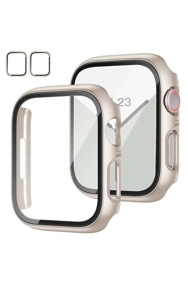 Series 123 42MM Starlight-Starlight 2PCS Tempered Glass+cover For Apple Watch Case 44mm 40mm 42mm 41