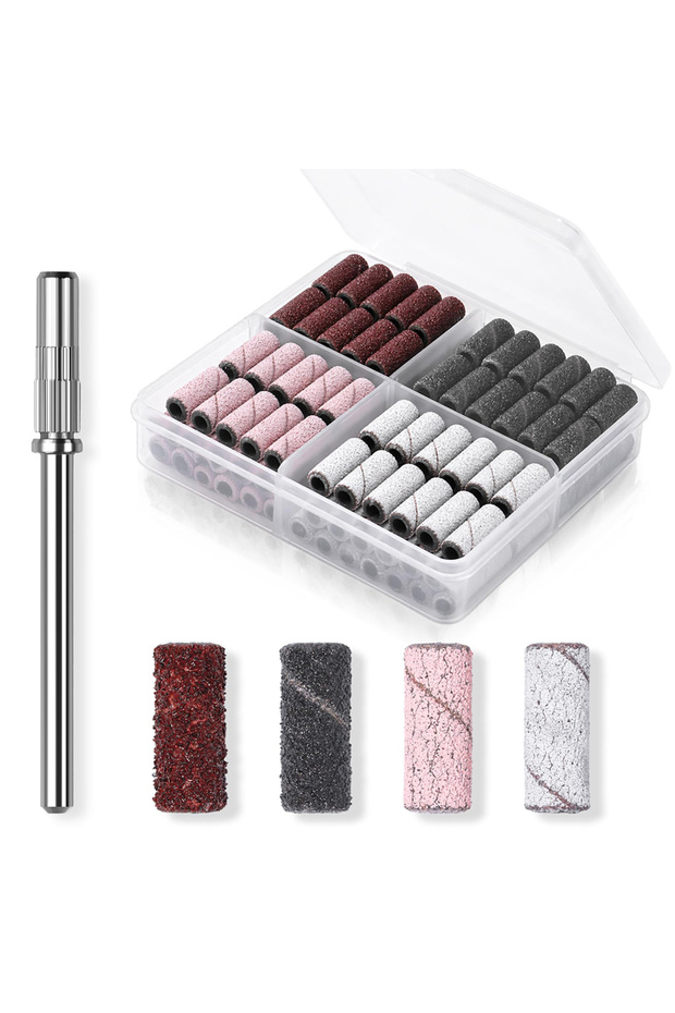 04-100pcs 3mm Nail Sanding Bands-80/120/180/240 Grit Mini Nail Drill Bit Electric Nail File Accessor