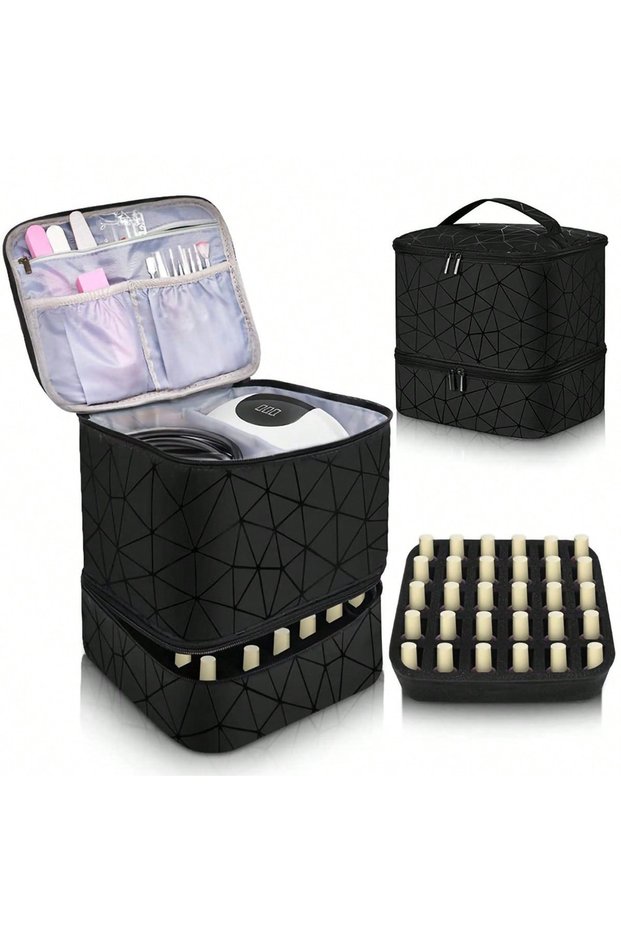 black Cross-Border Large-Capacity Cosmetic Bag, High-End PVC Portable Women's Bag, Nail Polish Stora