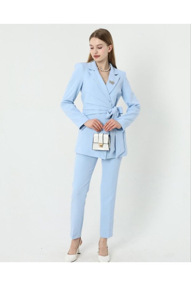 Women's Brooch-Detailed Set: Elegant Two-Piece Set with Side-Tie Detail
