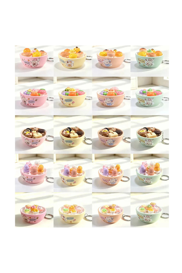 Random 1PC Kawaii Dessert Bowl Pressable Fidget Toy Keychain Portable Press Stress Relief Toy Bag Pe
