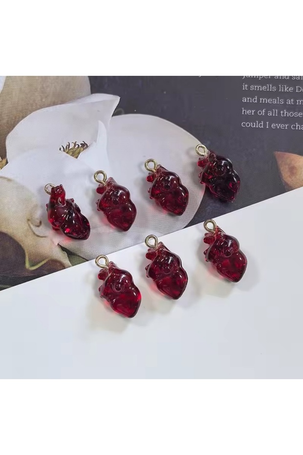 red 10pcs Simulation Wine Red Cardiac Organ Resin Charms Hallowmas Pendant For Jewelry Make DIY Cute