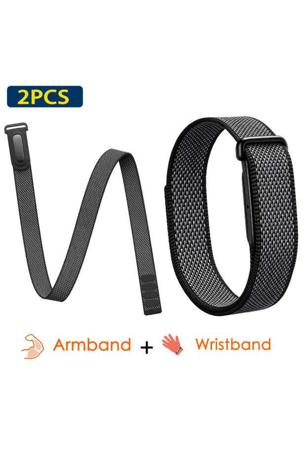 For Fitbit Air 2PC-AW-Black Bicep/Wrist Strap For Google Fitbit Air Ultra-Slim Feather-Light Nylon B