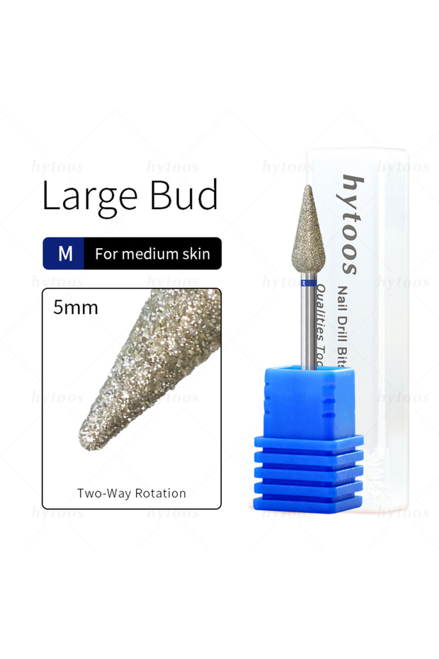 Medium HYTOOS 5mm Long Bud Cuticle Clean Nail Drill Bits Russian Diamond Dead Skin Nail Bit Nail Cle