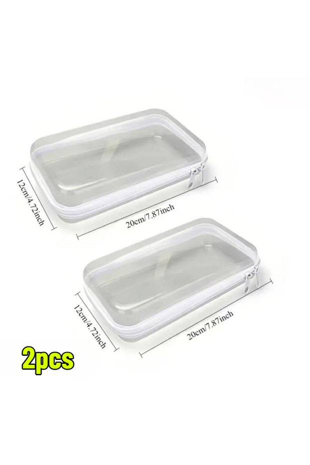 Transparent 2pcs 1-3pcs PET Clear Hard Shell Cosmetic Bag, Waterproof Zipper Makeup Organizer Pouch