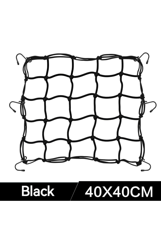 Black 40x40cm Motorcycle Cargo Net Reflective 6 Hooks High Elastic Bungee Luggage Mesh for Helmet Fu