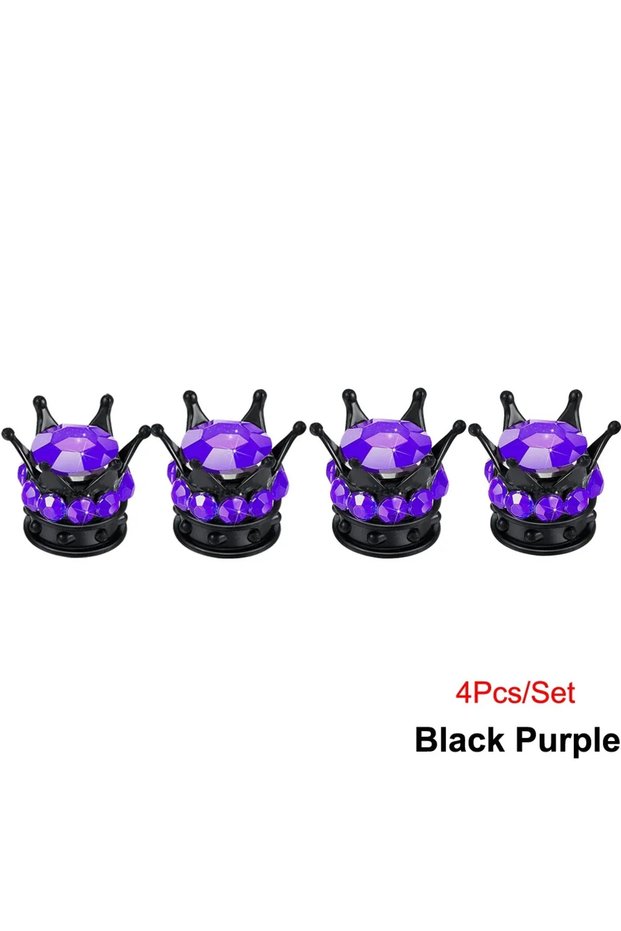 Black-Purple 4PCS Wheel Tire Valve Caps Cover Crown Shape Bling Diamond Tyre Stem Dust Valve Caps Tr