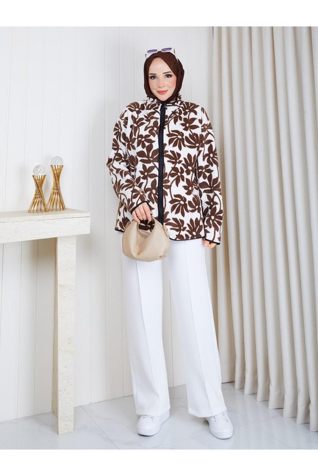Soft-Textured Fleece with a Patterned Design and Zip Detail