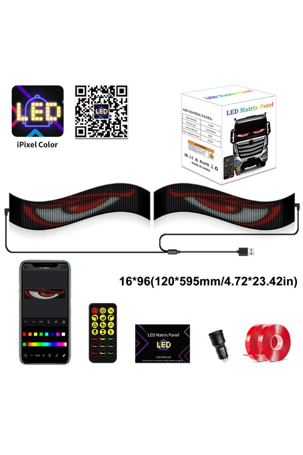 2PCS 16x96Leds Dynamic Devil Eyes Light for Car Truck Windshield Programmable LED Display Flexible S