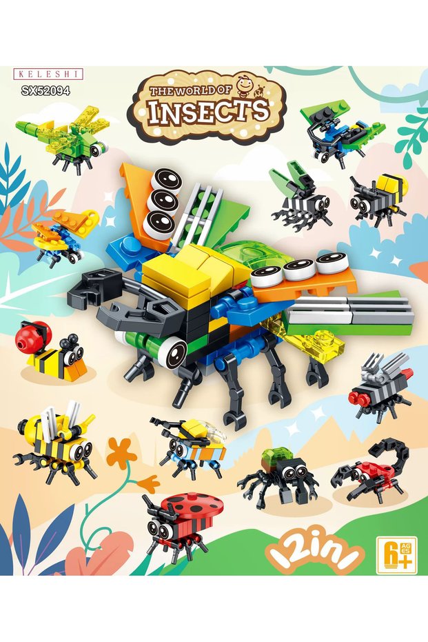 52094-12PCS Insect Animals Figures Set Mini Building Blocks Toy Assembly 3D Constructor Micro Bricks