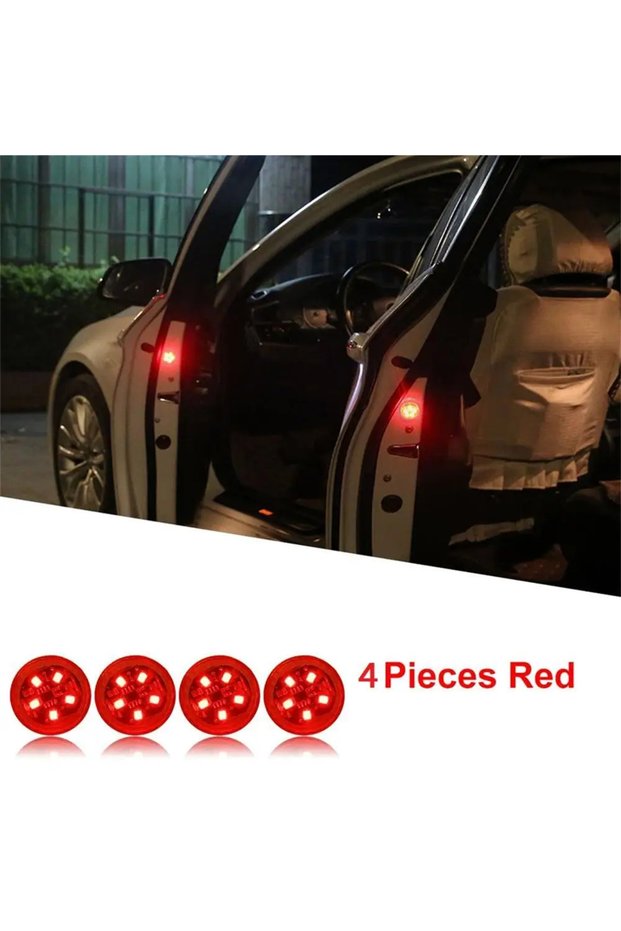 Red x 4 piece 1/2/4Pcs Car Opening Door Safety Warning Anti-collision Lights Magnetic Sensor Strobe