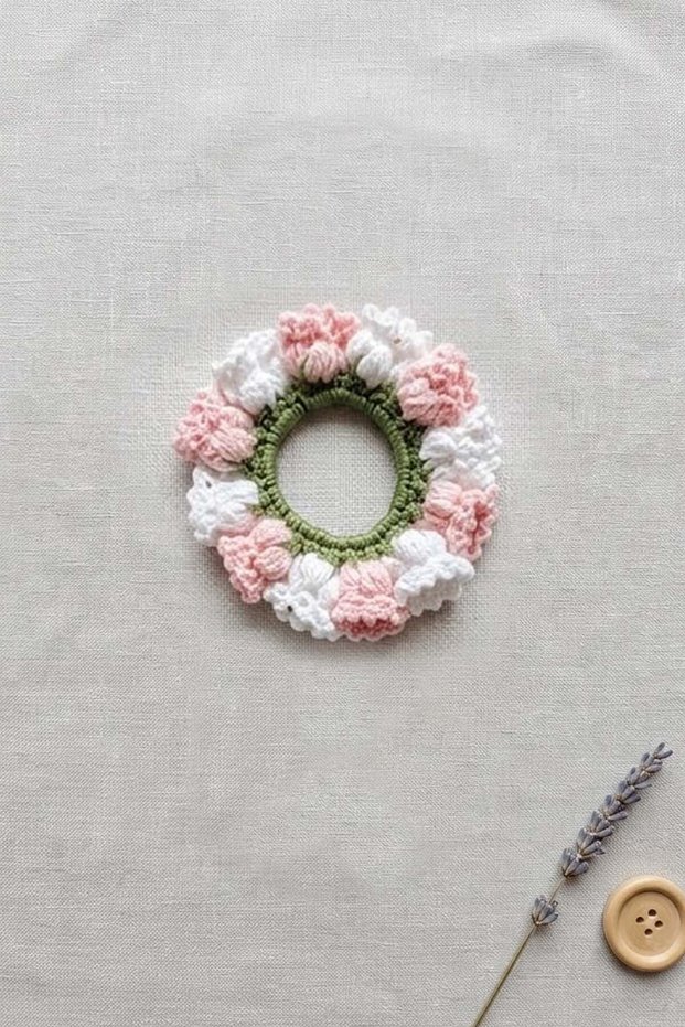 100% HAND-KNITTED GIRL'S HAIR BAND WITH TULIP PATTERN
