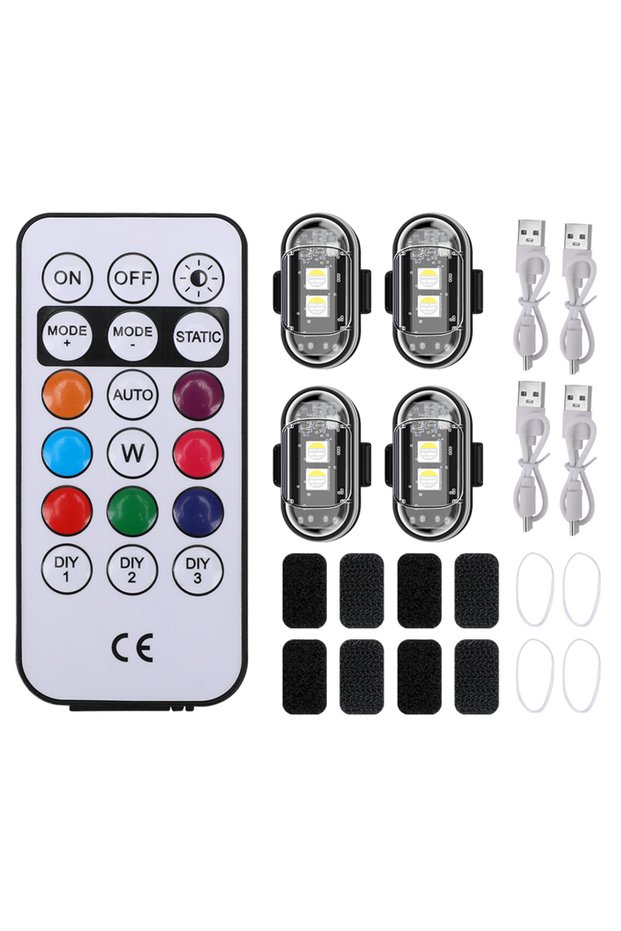 4PCS Wireless Remote LED Strobe Light Car Motorcycle Bike Warning Decor Lamp USB Rechargeable Aircra