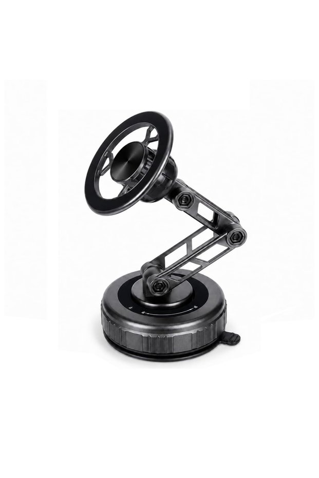 black Vacuum & Magnetic Car Phone Mount – 3-Axis Foldable 360° Arm for Dashboard GPS/Navigation, Uni