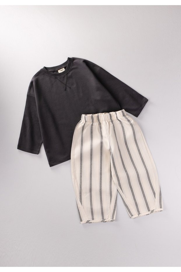 Transitional Striped Set, Ages 2–10, Anthracite and Green Stripes
