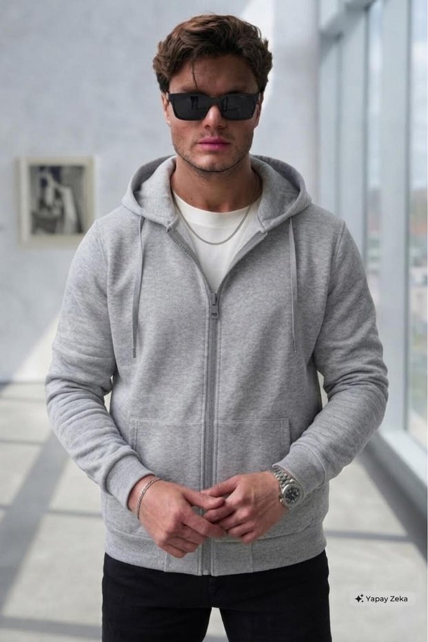 Men's Gray Zippered Cardigan