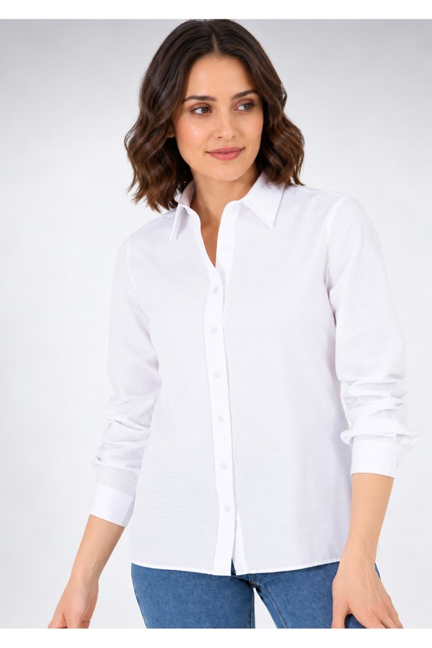 Women's White Long-Sleeve Basic Shirt