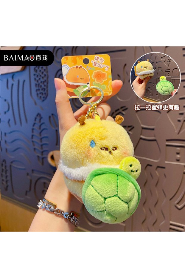 Original Stuffed Pull Bee Keychain Female Cute Doll Functional Keychain Ring School Bag Pendant