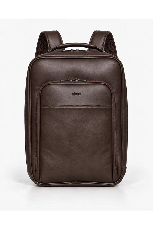17-Inch Faux Leather Laptop Backpack, Water-Repellent, With Luggage Straps, for Business and Travel