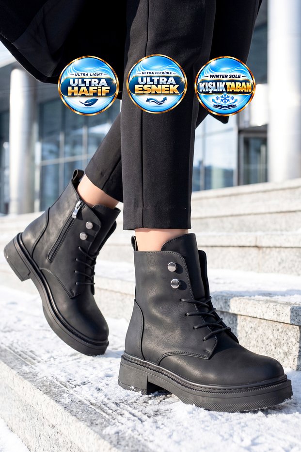 Women's Zip-Up Boots 354246 Black Emerald