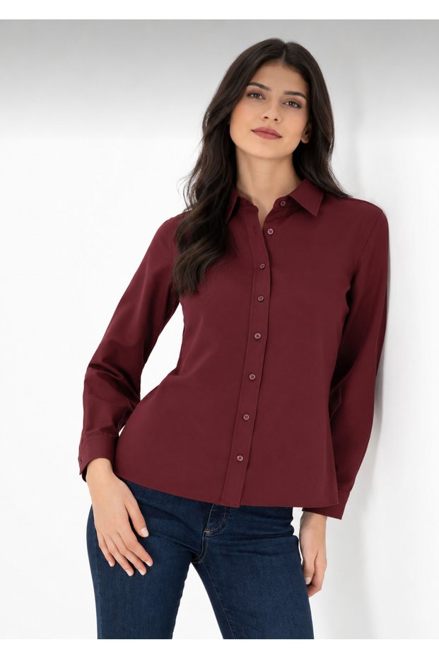 Women's burgundy long sleeve basic shirt