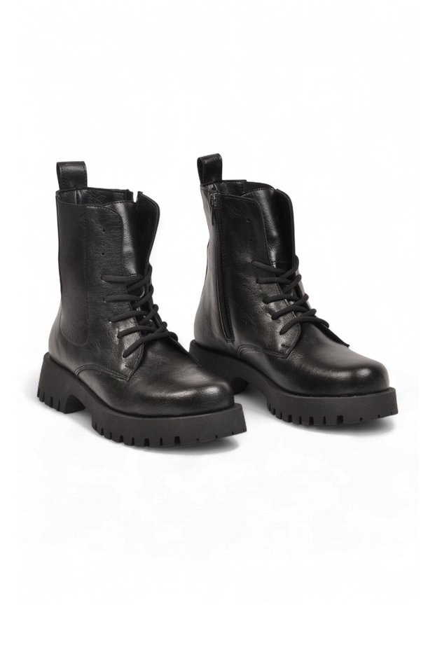 Women's Zip-Up Boots 552255 Black Leather