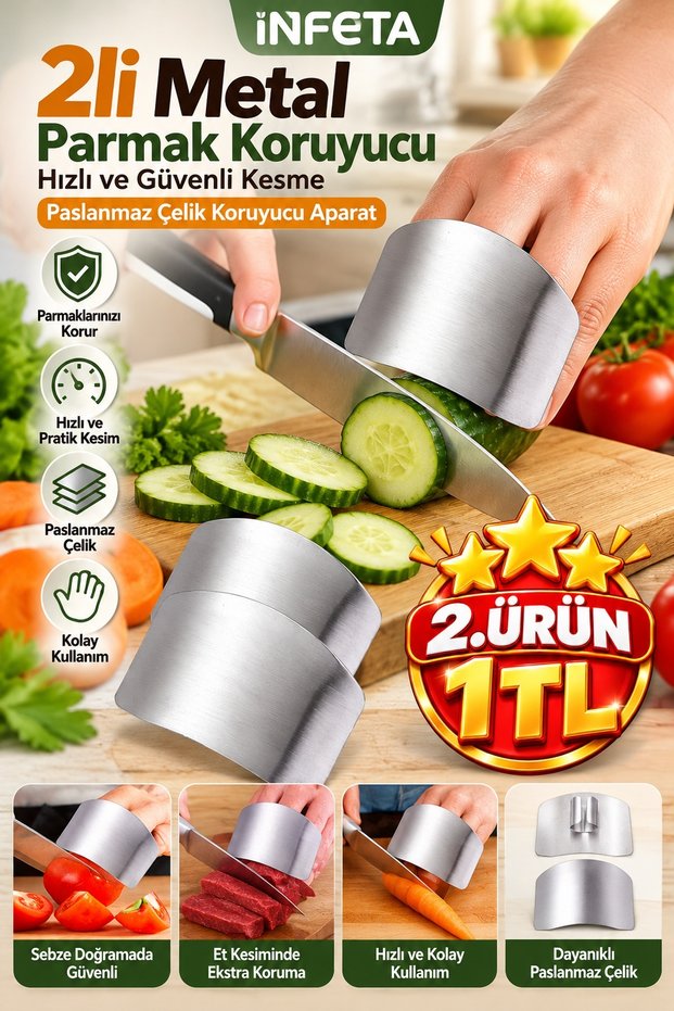 Set of 2 Stainless Steel Finger Protector Cutting Guards, Kitchen Knife Protective Hand Shield